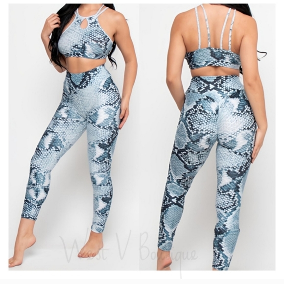 Private Label Pants - Snake Print Honeycomb Scrunch Butt Legging Set | XL | Tummy Control Activewear